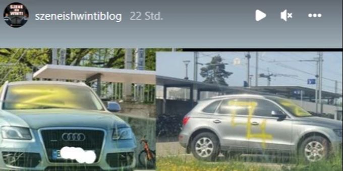 In Winterthur ZH haben Unbekannte ein Auto mit ukrainischem Kennzeichen verunstaltet. winterthur unbekannte