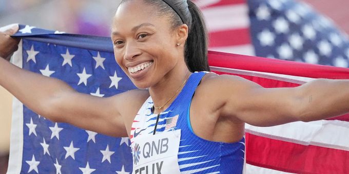 Die mehrfache Sprint-Weltmeisterin Allyson Felix aus USA, hat mit ihrem Team Bronze geholt. Die mehrfache Sprint-Weltmeisterin Allyson Felix aus USA, hat mit ihrem Team Bronze geholt.