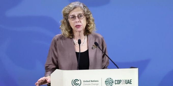 UNEP-Chefin ,Inger Andersen, hält eine Rede während der Eröffnungsveranstaltung des Global Cooling Pledge auf der UN-Klimakonferenz 2023. Inger Andersen,