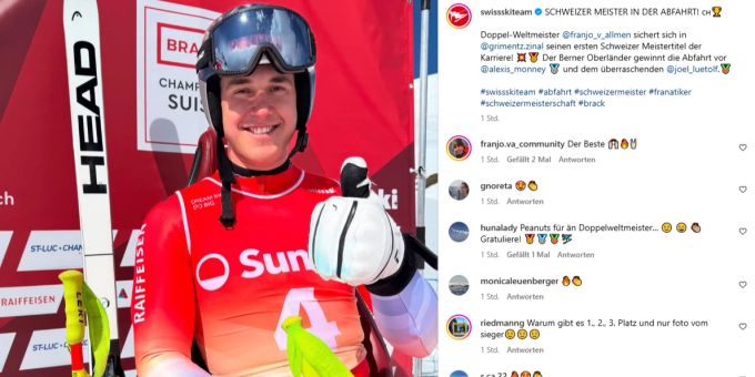 Franjo von Allmen ist Schweizer Meister in der Abfahrt. franjo von allmen