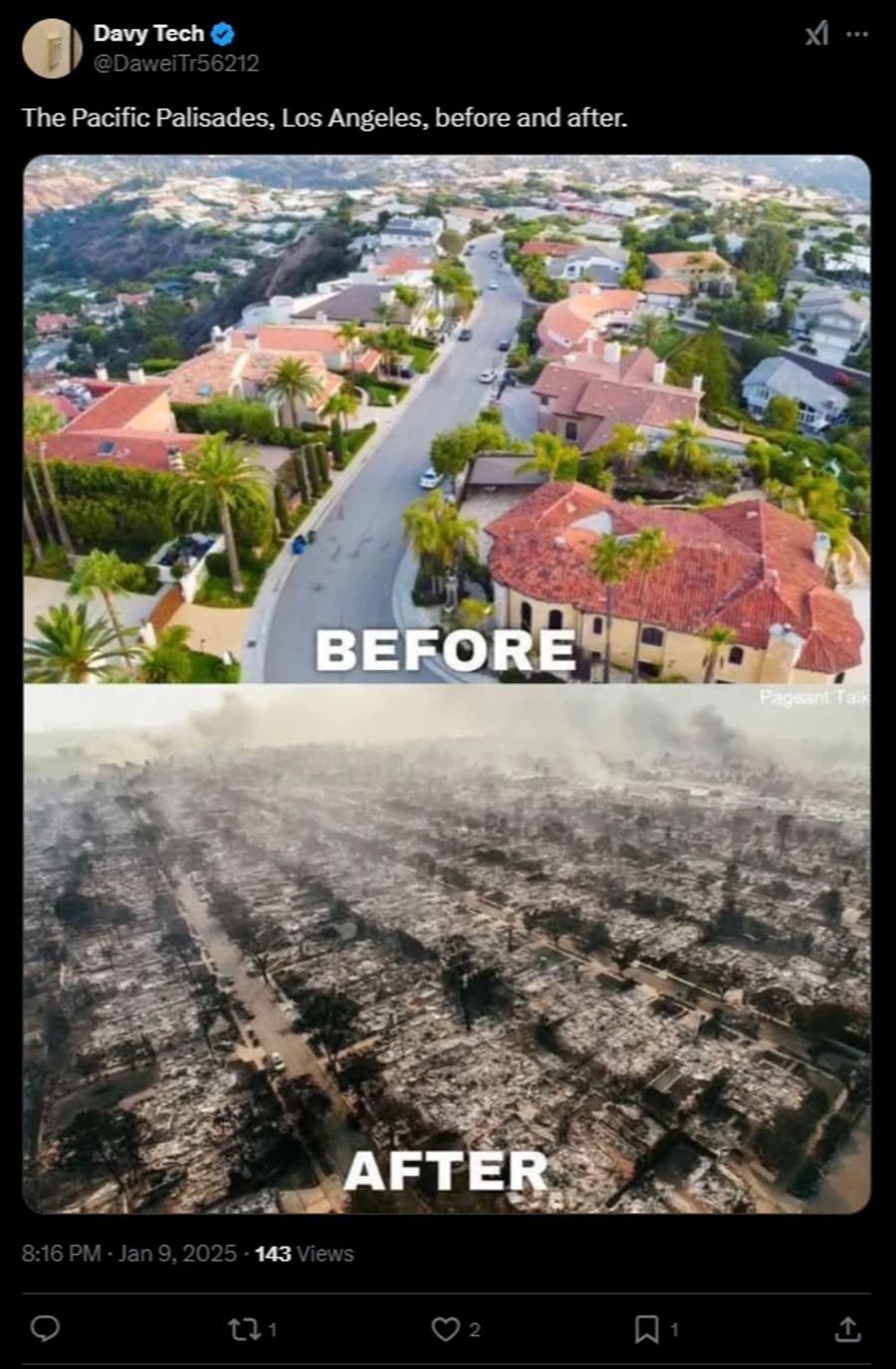 Das wohlhabende Viertel leicht am Rand von Los Angeles wurde zerstört.