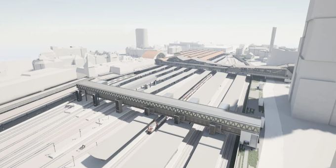 Die Visualisierung zeigt die fertiggestellte Perronanlage des Bahnhofs Basel SBB. SBB