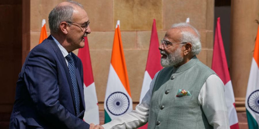 Bundespräsident Guy Parmelin traf sich am Montagmorgen in Neu-Delhi mit dem indischen Premierminister Narendra Modi.