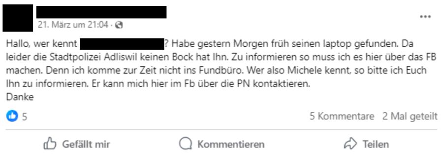 So hat ein Alltagsheld aus Adliswil ZH den Besitzer eines verlorenen Laptops ausfindig gemacht.