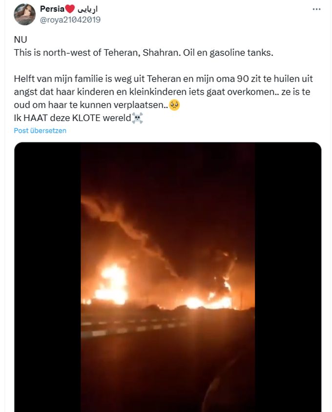 Nach neuen Angriffen Israels in der iranischen Hauptstadt Teheran steht die Stadt in Flammen. Teheran