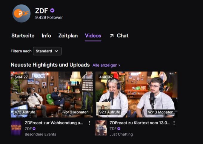 Mit seinem Twitch-Account zeigt sich das ZDF als Vorreiter im deutschen Fernsehen für hybride Medienformate. twitch zdf