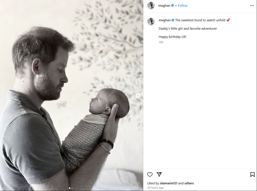 Prinz Harry mit seiner Tochter Lilibet. Die kleine Prinzessin feierte am Mittwoch ihren vierten Geburi.
