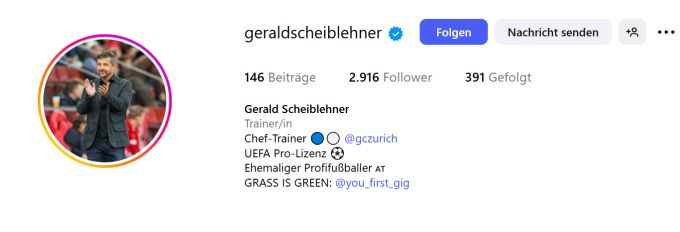 Gerald Scheiblehner verkündet seinen neuen Job auf der Instagram-Bio. GC