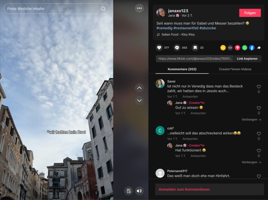 Ausschnitt aus TikTok-Beitrag