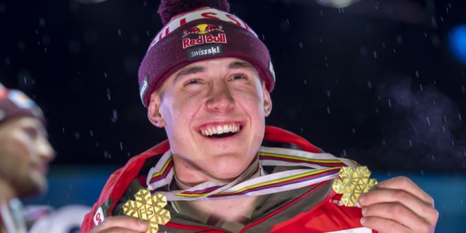 Franjo von Allmen gewann heuer in Saalbach gleich zwei Goldmedaillen. Franjo von Allmen