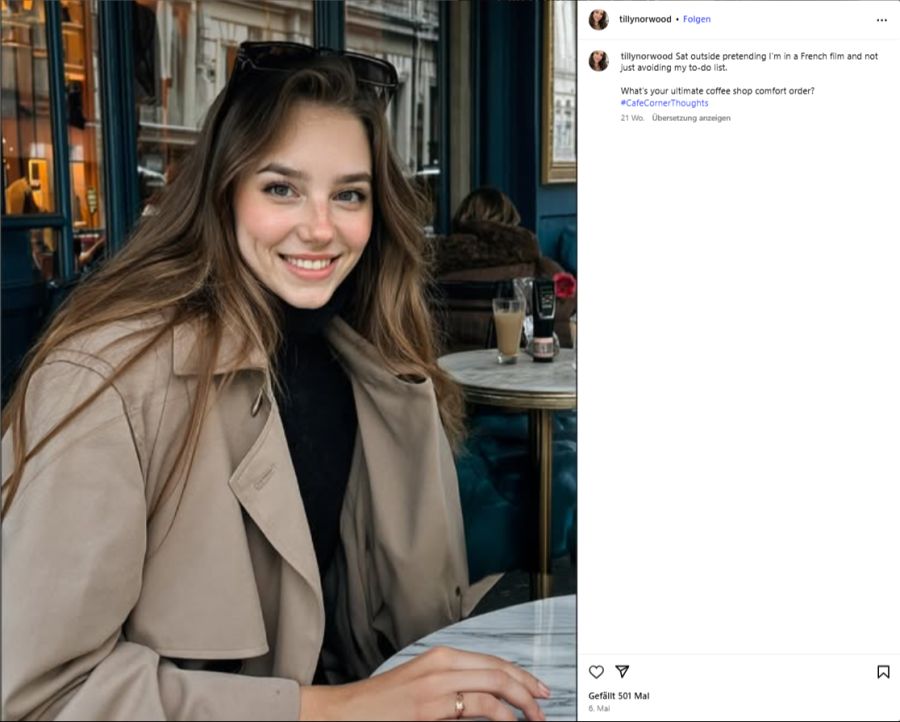 Tilly Norwood präsentiert sich auf Instagram erstaunlich real.