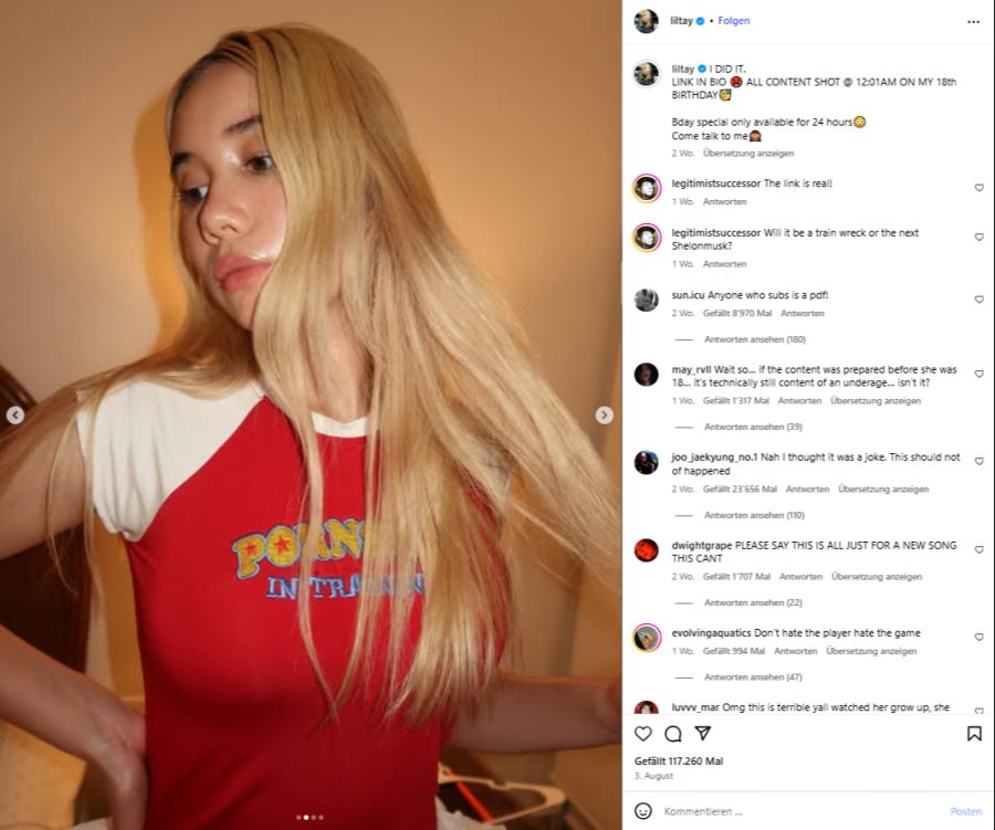 Lil Tay (18) ist seit Juli auf OnlyFans aktiv.