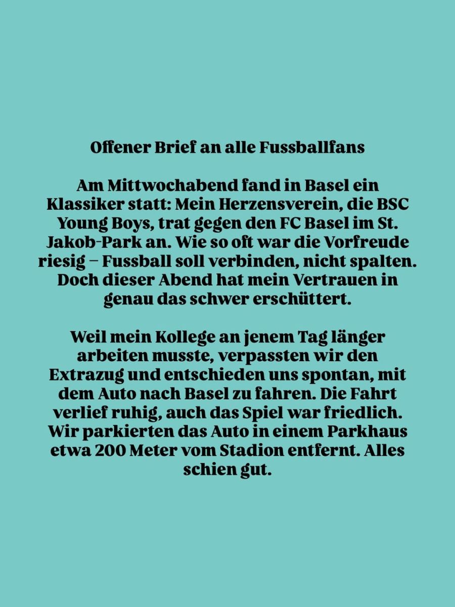 YB-Fan Eric postet am Freitag einen offenen Brief auf Instagram.