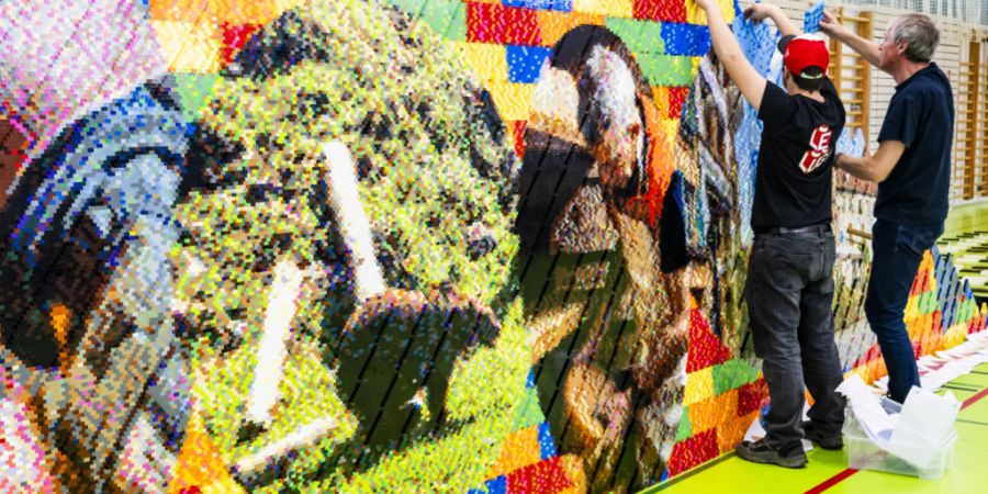Das neue grösste Lego-Wandbild der Welt steht in Yverdon-les-Bains.