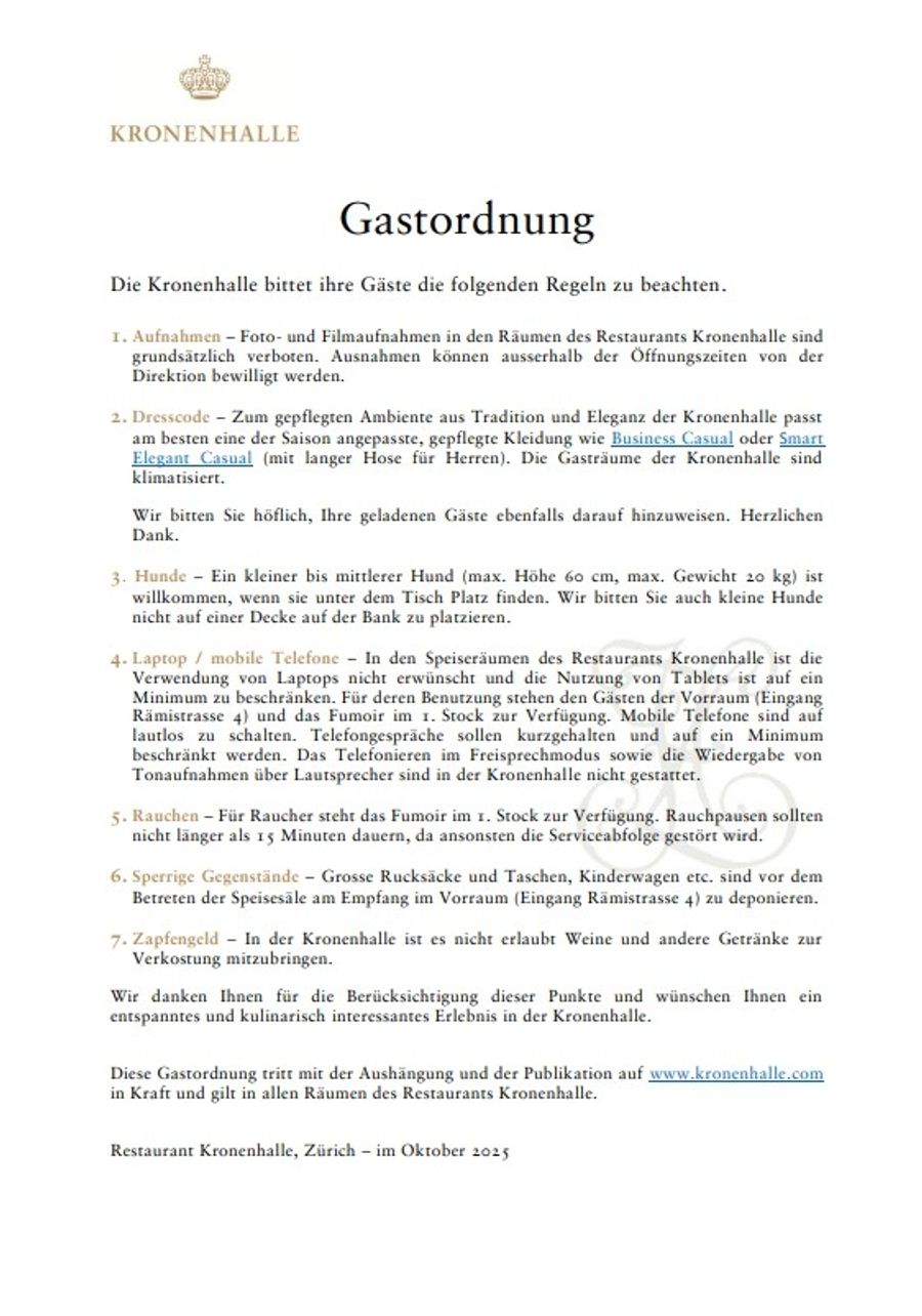 Gastordnung Kronenhalle