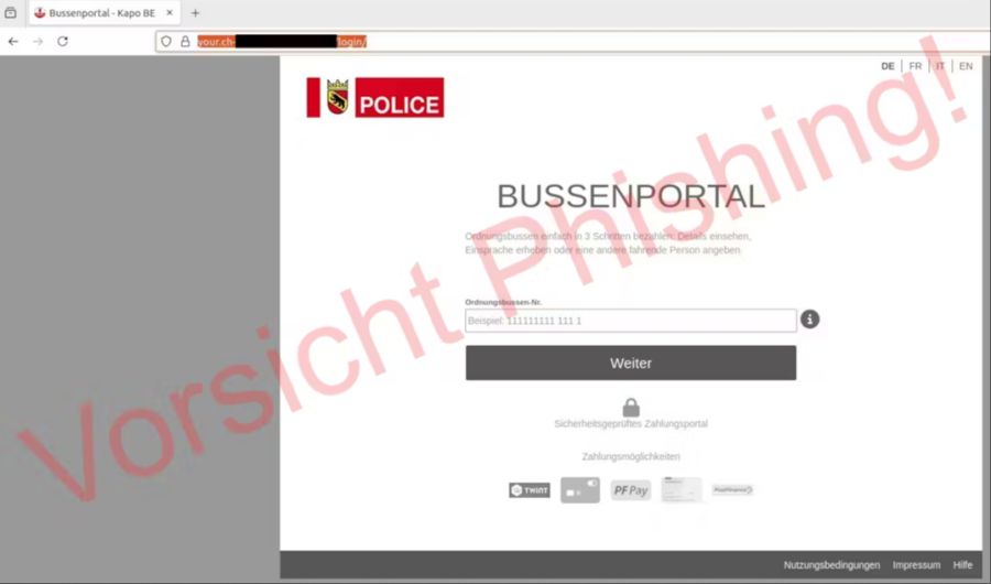 DIe Betrüger haben ein Fake-Portal verlinkt.