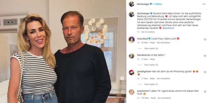 Auf einem neuen Foto mit einer Dermatologin zeigt sich Til Schweiger plötzlich faltenlos. Til Schweiger