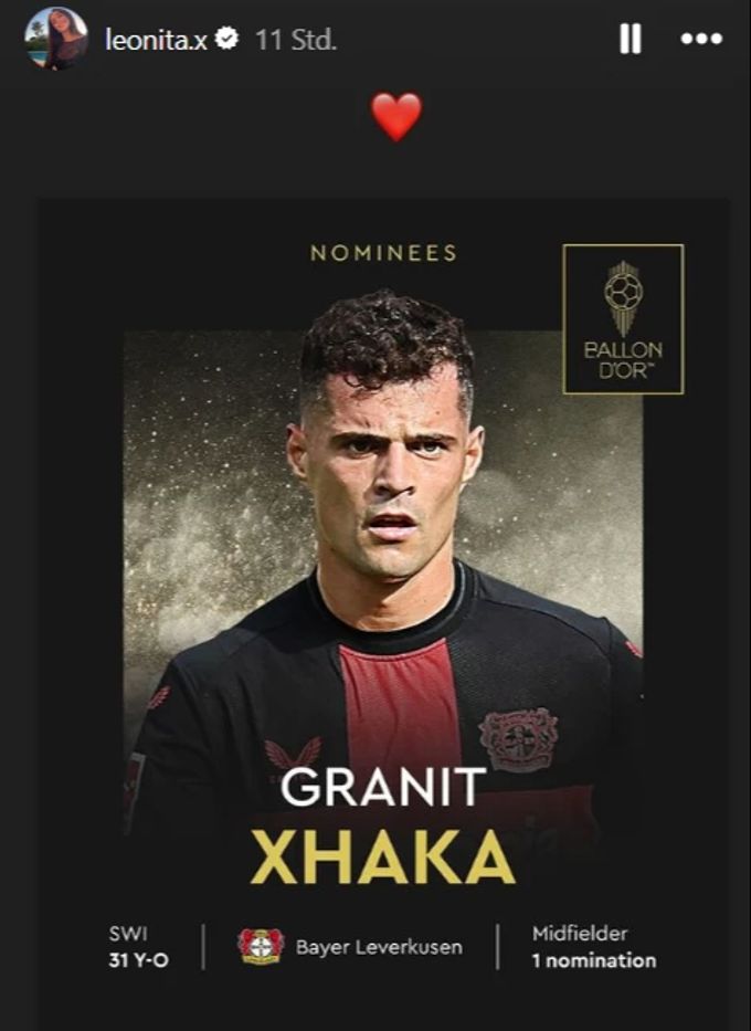 Leonita Xhaka reagiert auf die Nominierung von Granit Xhaka für den Ballon d'Or. Granit Xhaka