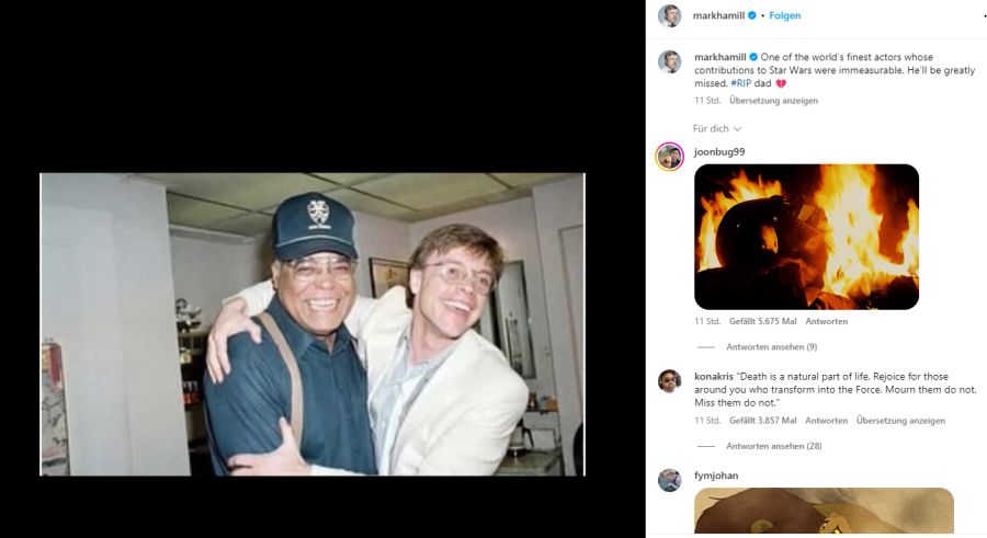 Mark Hamill drückt seine Trauer über einen Post auf Instagram aus.