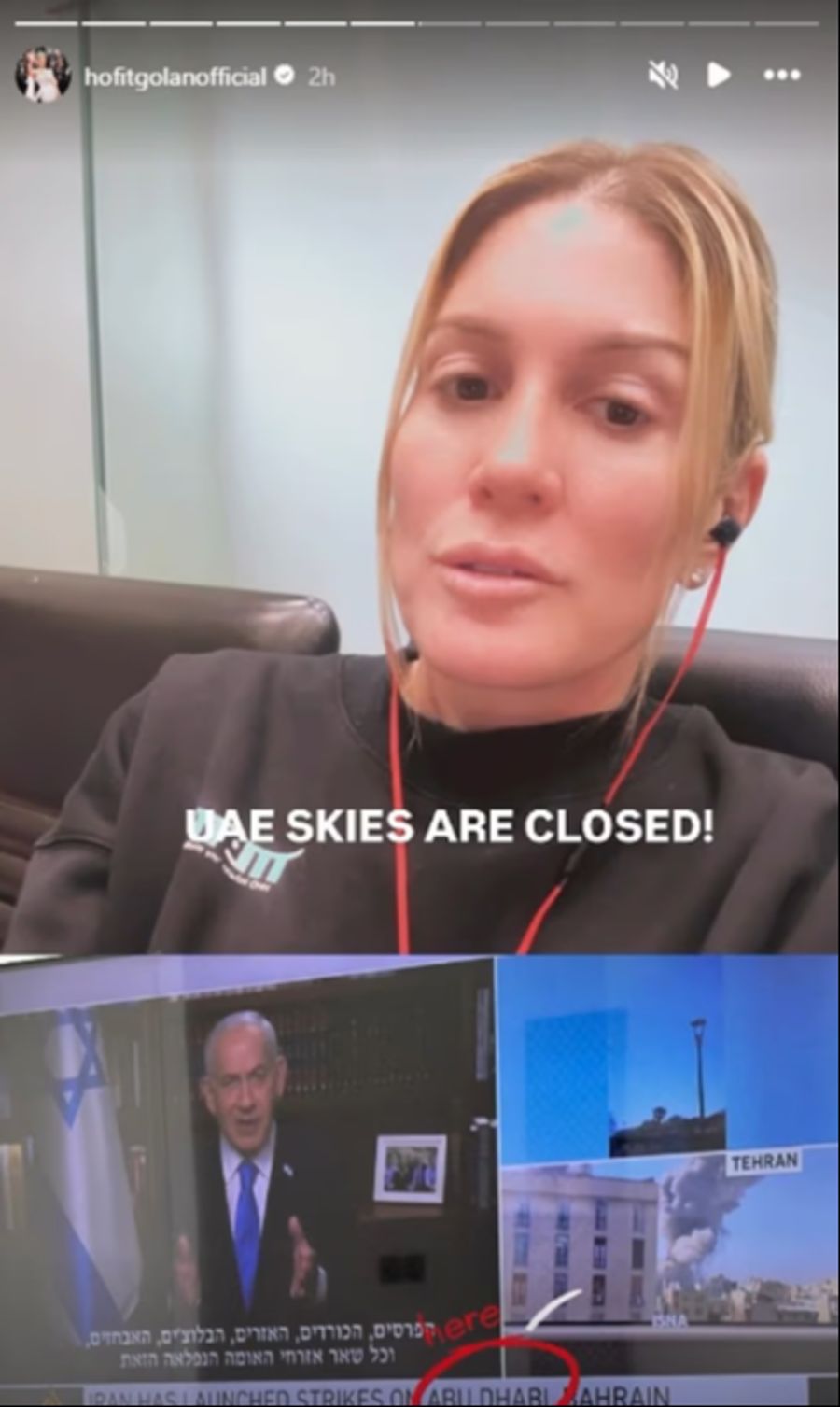 Die Israelin Hofit Golan berichtet ihren Fans von den Angriffen in Dubai.