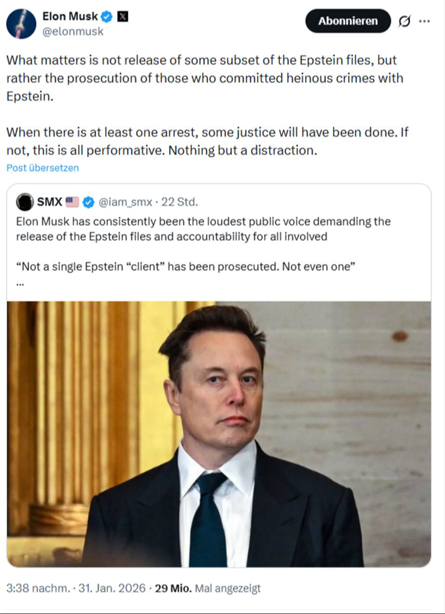Auf X spricht Elon Musk nun von «Ablenkung».