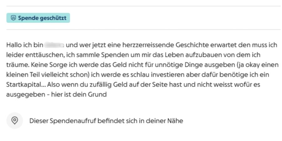 «Wer jetzt eine herzzerreissende Geschichte erwartet, den muss ich leider enttäuschen», schreibt sie in ihrem Aufruf.