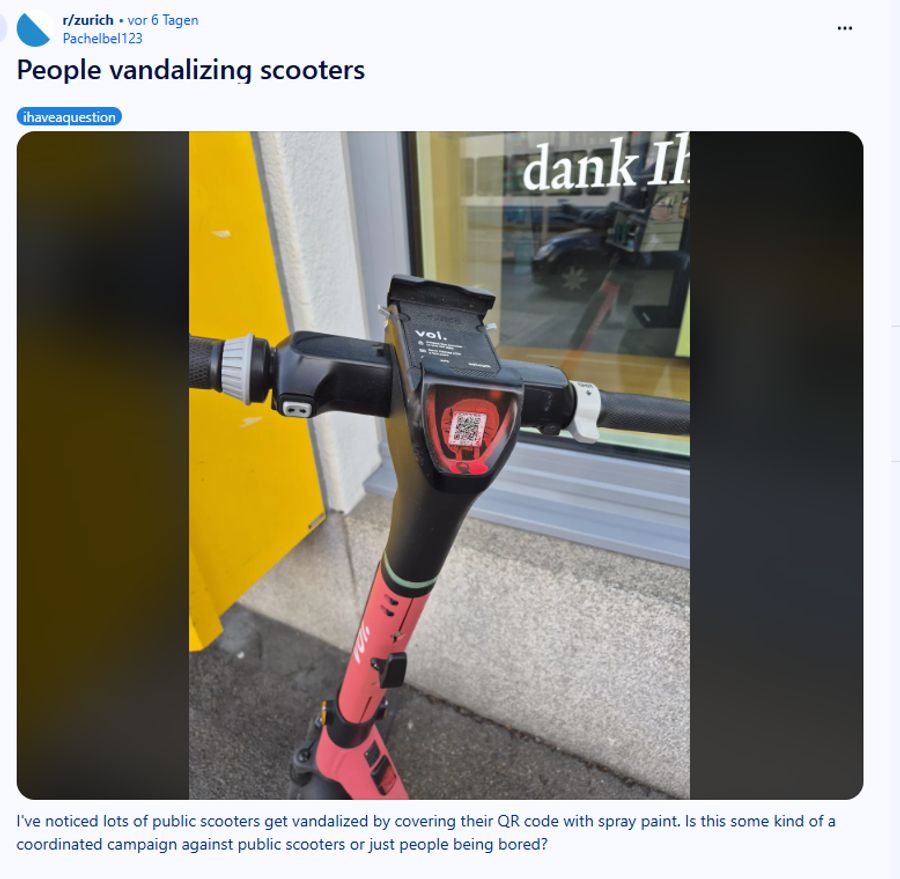 Ein Reddit-User berichtet von Vandalismus bei Voi-E-Trottis.