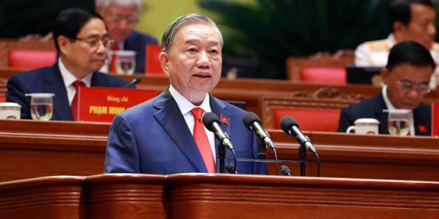 ARCHIV - Vietnams Generalsekretär der Kommunistischen Partei, To Lam, spricht auf dem Nationalkongress. Foto: Bui Cuong Quyet/VNA/dpa