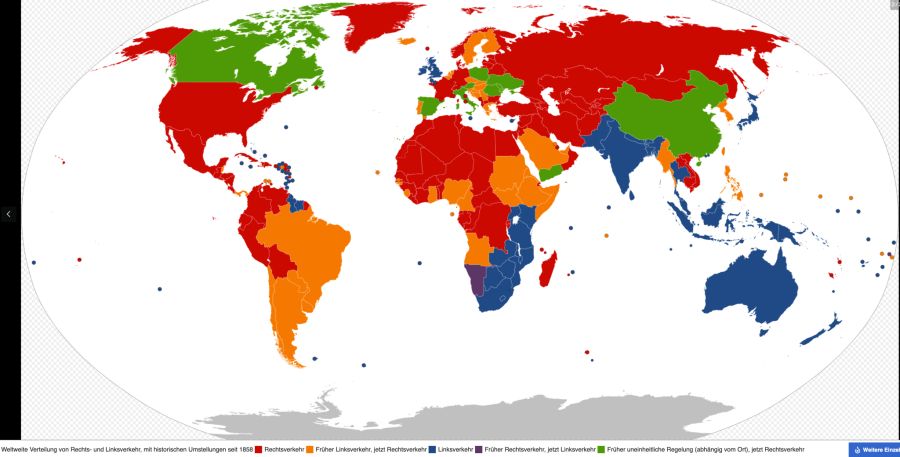 Weltkarte Rechts-Links Lenker