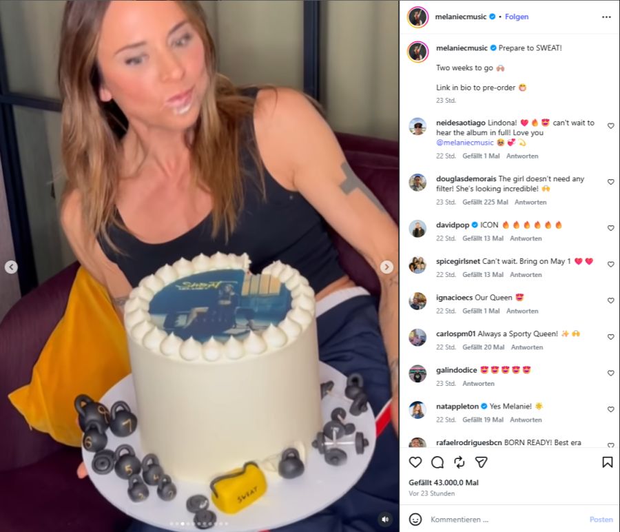 Selbst die Torte ist im Fitness-Look dekoriert.