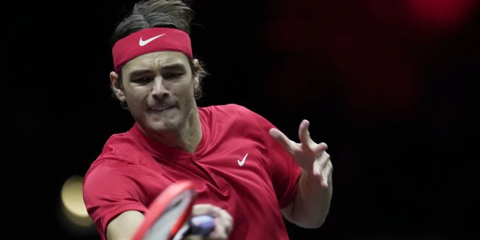 Taylor Fritz gewinnt sein Einzel am Laver Cup. Laver Cup