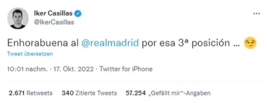 Klub-Ikone Iker Casillas «gratuliert» Real Madrid ironisch zu Platz drei.