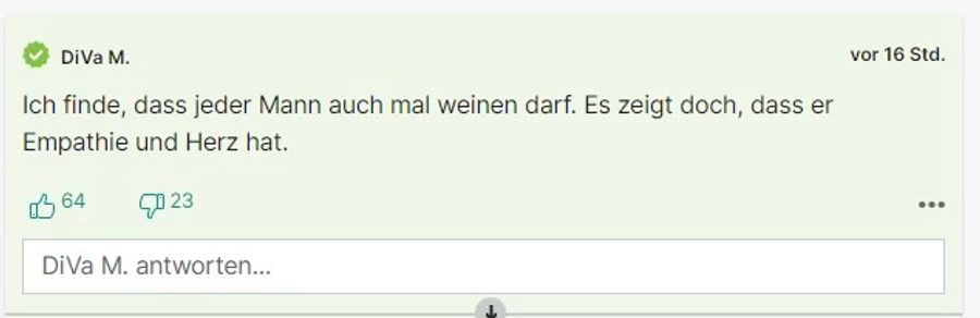 Weinen zeige Empathie und Herz, schreibt diese Userin.