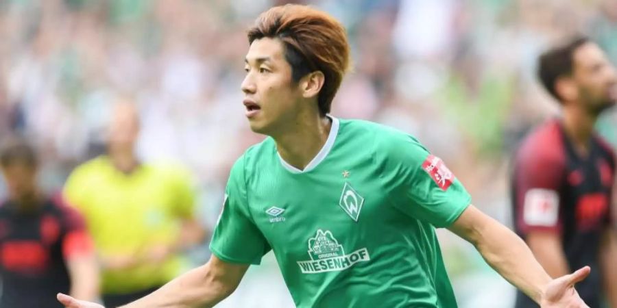 Werders Yuya Osako hat sich am Oberschenkel verletzt. Foto: Carmen Jaspersen