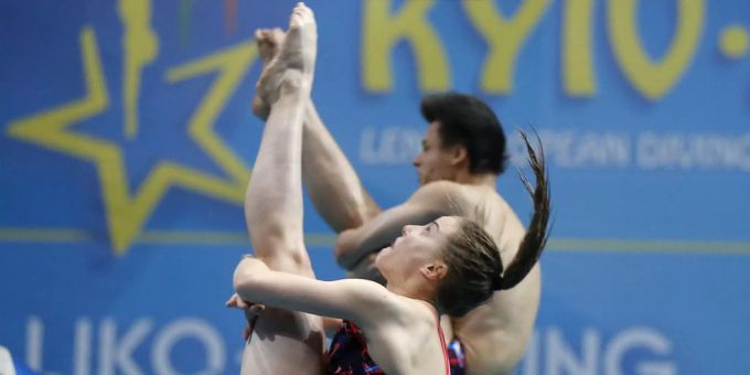 Michelle Heimberg und Jonathan Suckow gewannen EM-Bronze. wasserspringen