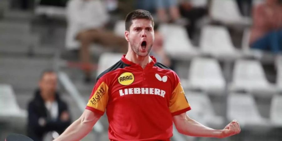 Dimitrij Ovtcharov feiert den Halbfinaleinzug in Nantes. Foto: Remy Gros