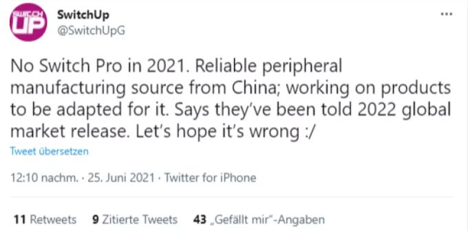 Der Tweet zur Nintendo Switch Pro von SwitchUp. Nintendo