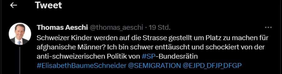 Thomas Aeschi, Fraktionspräsident SVP, spricht von der anti-schweizerischen Politik von Elisabeth Baume-Schneider.