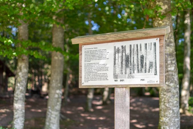 Beim Grillplatz im Wohler Wald stehen viele Informationen über anwesende Bäume und Tiere.