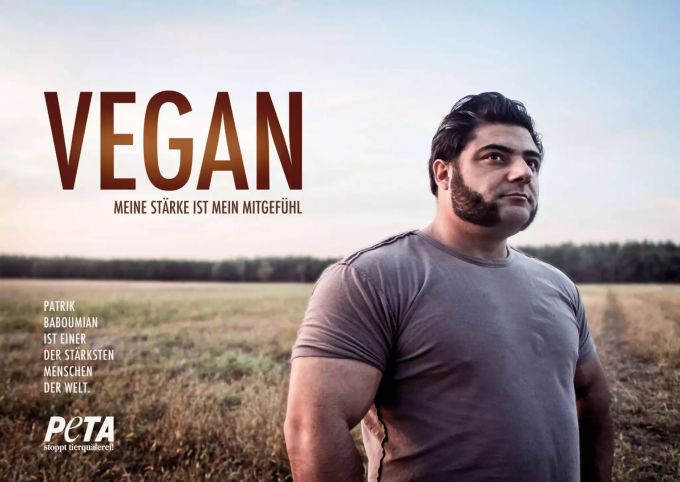 Vegan und tierlieb: Patrik Baboumian unterstützt die Tierschutzorganisation PETA. Vegan Kampagne Patrik Baboumian