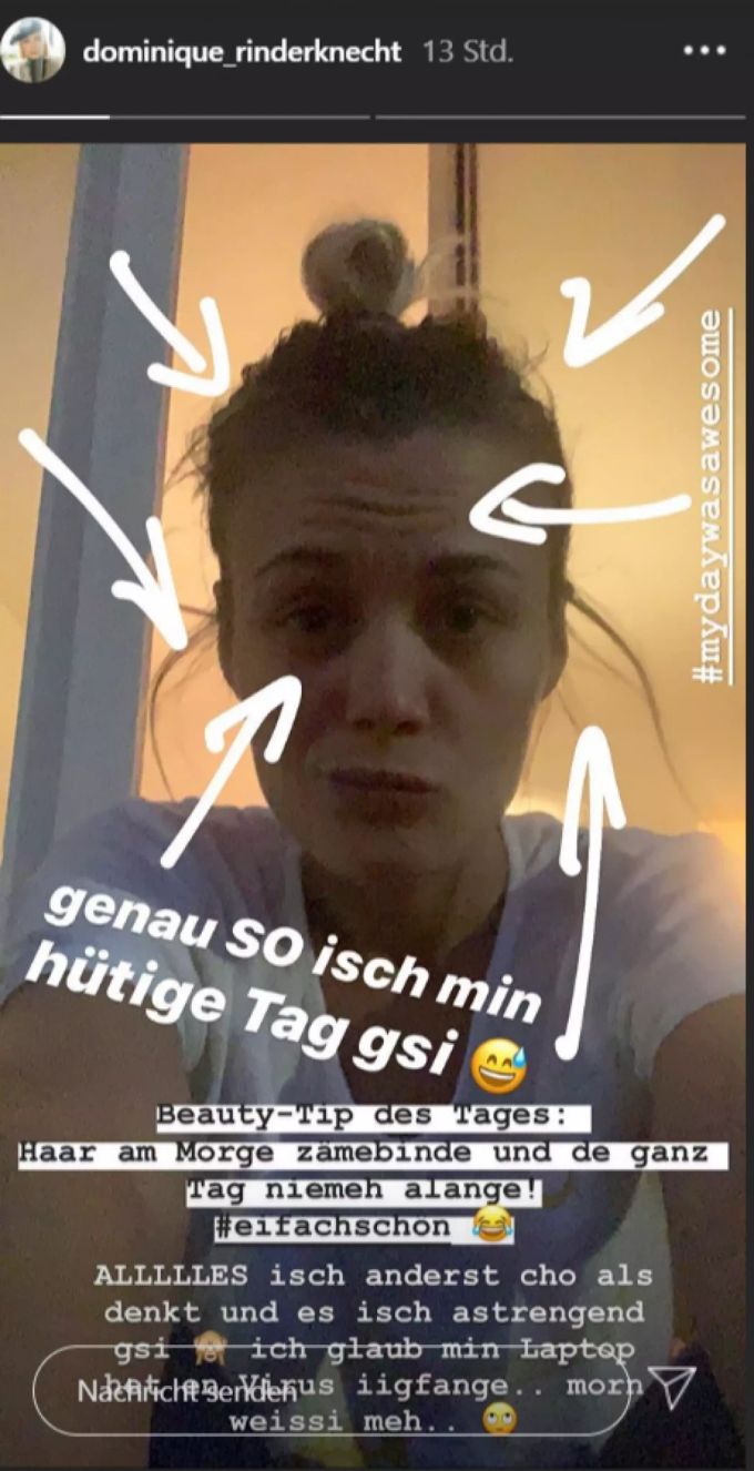 Ex-Miss Dominique Rinderknecht zeigt sich mit traurigem Blick und dunklen Augenringen im Lockdown. dominique rinderknecht