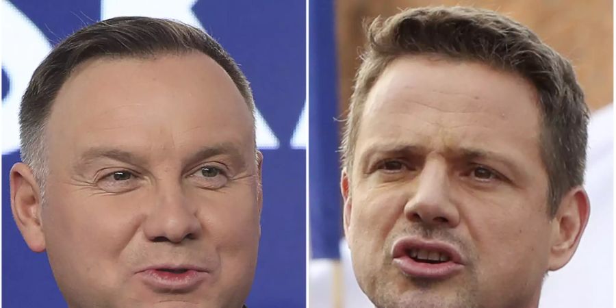 Die beiden Kandidaten bei den Präsidentschaftswahlen in Polen, Andrzej Duda (L) und Rafal Trzaskowski (R) liefern sich laut Umfragen ein Kopf-an-Kopf-Rennen. Die Wahl findet am 13. Juli statt. (Foto: AP/KEYSTONE-SDA)