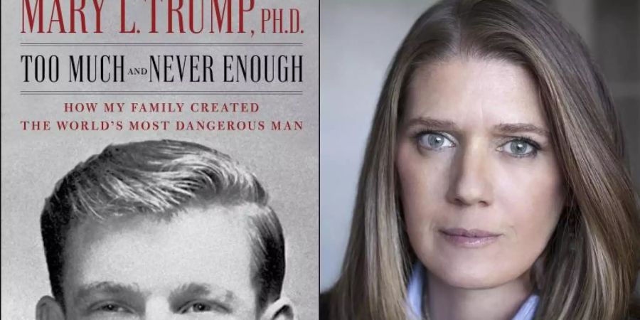 Donald Trumps Nichte Mary Trump neben ihrem Enthüllungsbuch «Too Much and Never Enough: How My Family Created the World's Most Dangerous Man» («Zu viel und nie genug - Wie meine Familie den gefährlichsten Mann der Welt geschaffen hat»). Foto: Uncredited/Simon &amp; Schuster/AP/dpa