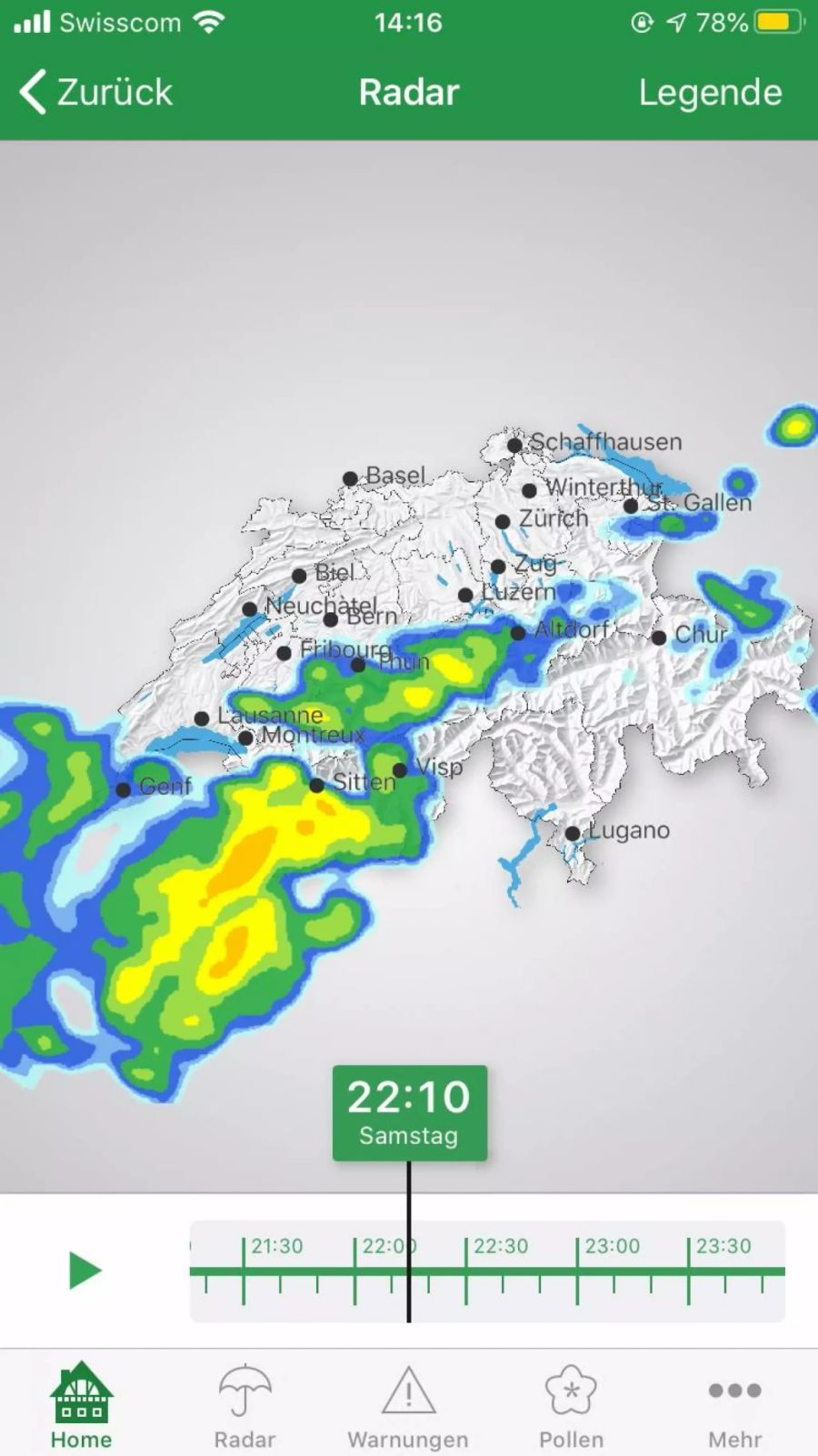 Laut Landi-App wird das Wetter heute zwischen 22 und 23 Uhr nicht ideal, um die Starlink-Satelliten zu sehen.