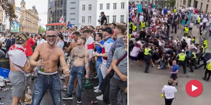 Irre Szenen - Hooligans überrennen vor EM-Final Stadion-Absperrung