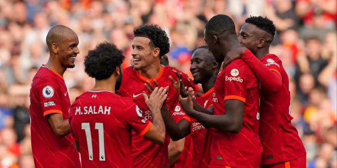 Die Spieler des FC Liverpool jubeln. England Premier League - Liverpool vs Crystal Palace
