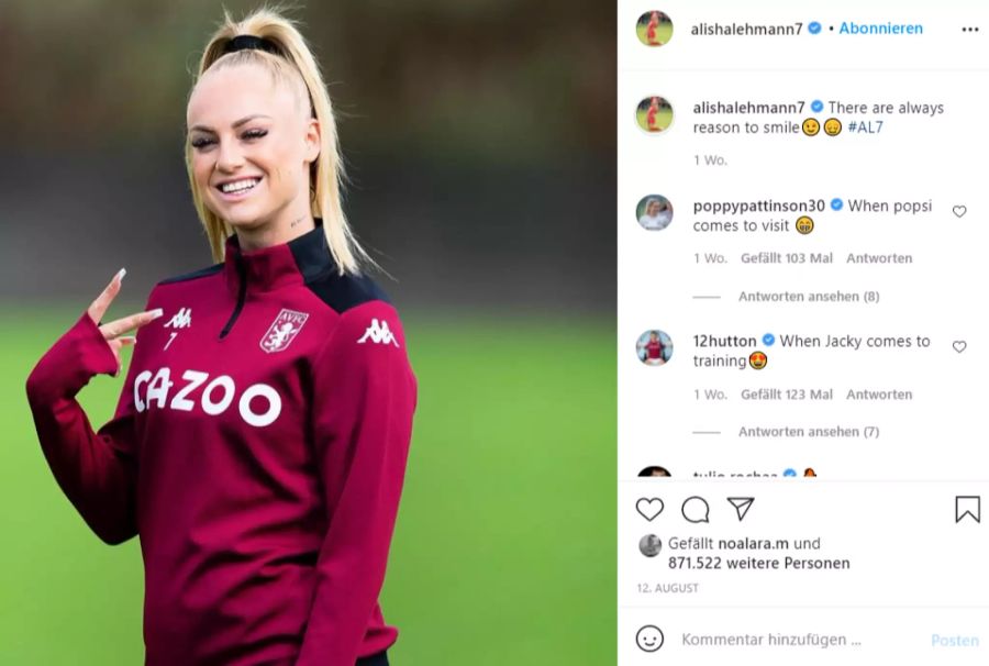 Alisha Lehmann ist seit Ende Juni bei Aston Villa unter Vertrag.