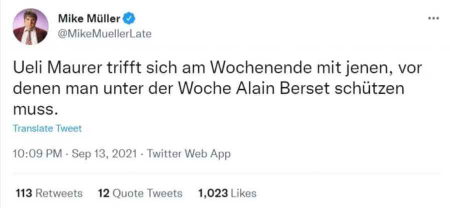 Mike Müller spottet auf Twitter über Ueli Maurer.