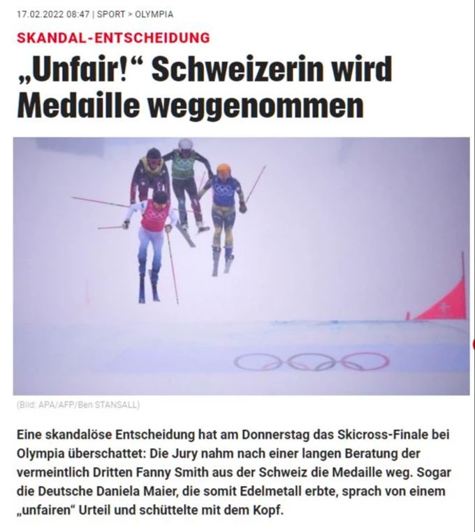 Für die «Kronen Zeitung» ist die Farce um Fanny Smith bei Olympia 2022 eine «skandalöse Entscheidung». Kronen Zeitung Fanny Smith