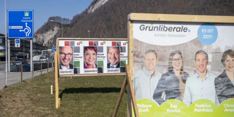 Wahlwerbung in Stans: In Nidwalden und auch in Obwalden stellt die GLP erstmals Kandidierende bei den Gesamterneuerungswahlen.